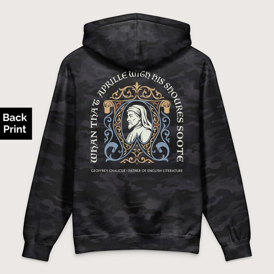 Black Camo Geoffrey Chaucer - Premium Hoodie - Back Print - history buff gift by HistoHead