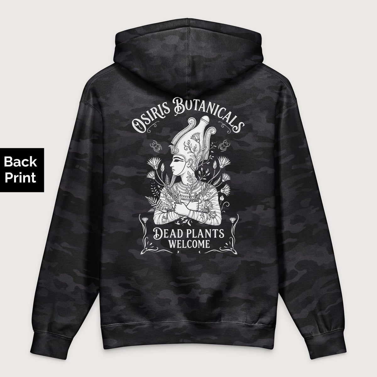 Black Camo Osiris Botanicals - Premium Hoodie - Back Print - history buff gift by HistoHead