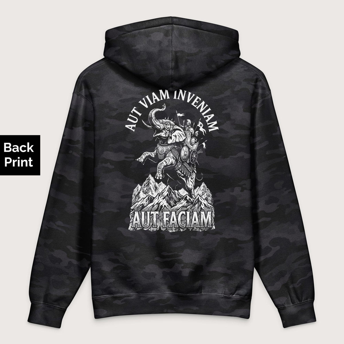 Black Camo Aut Viam Inveniam Hannibal Quote - Premium Hoodie - Back Print - history buff gift by HistoHead