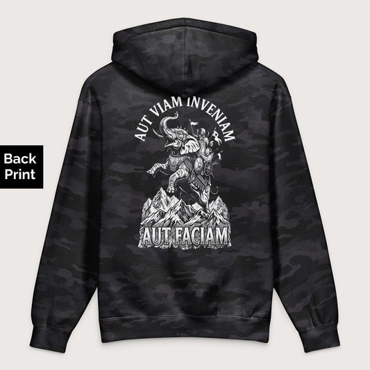 Black Camo Aut Viam Inveniam Hannibal Quote - Premium Hoodie - Back Print - history buff gift by HistoHead