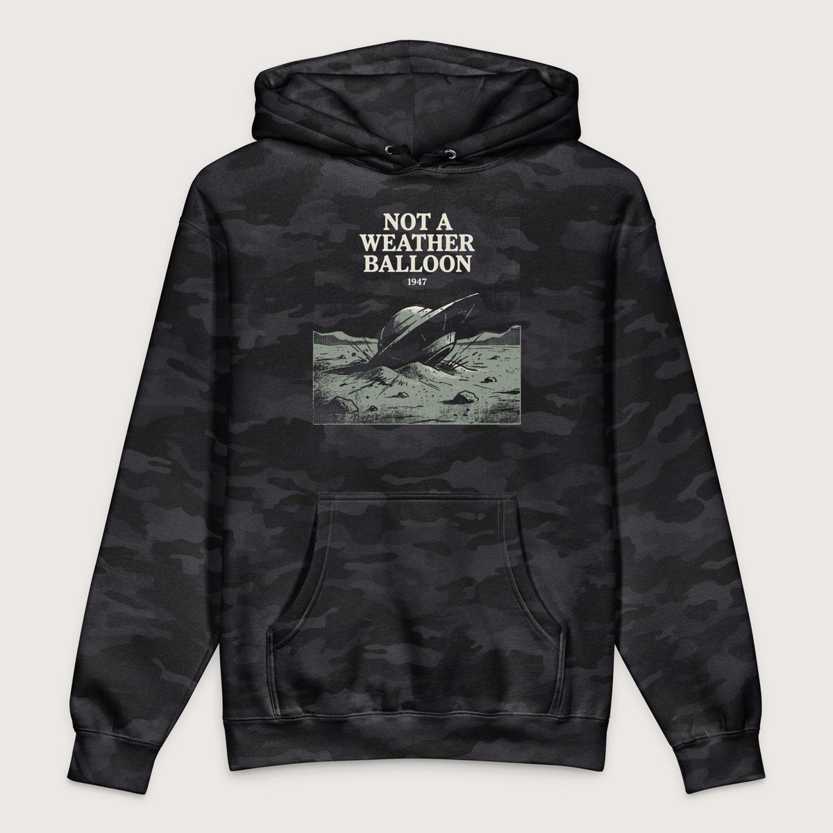 Black Camo Roswell Weather Balloon - Premium Hoodie - history buff gift by HistoHead