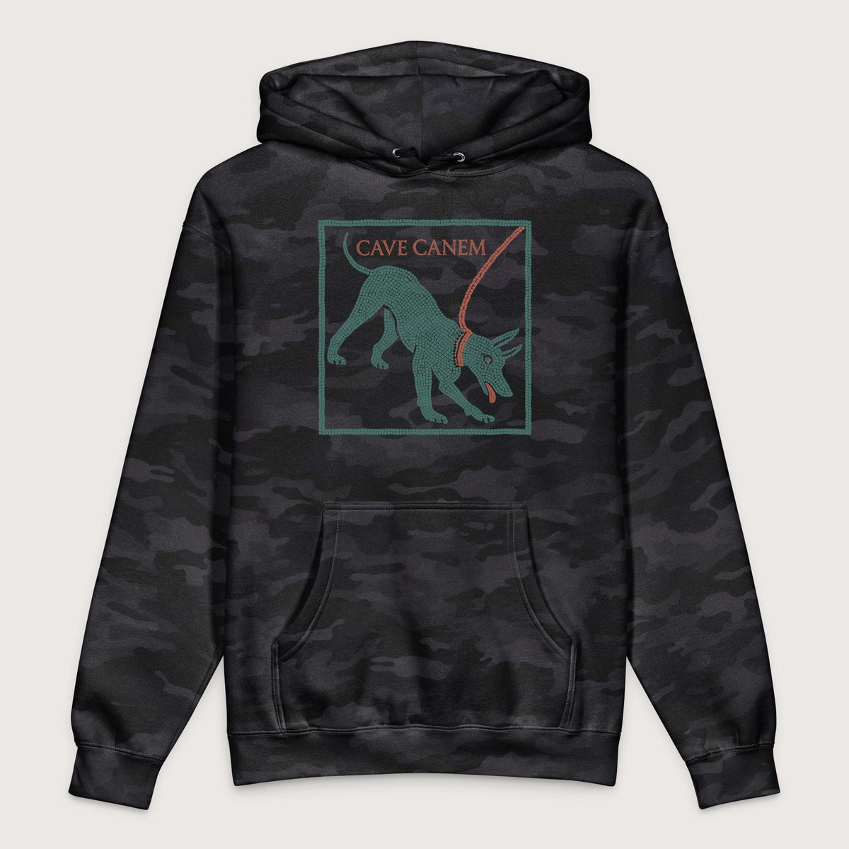 Black Camo Cave Canem Pompeii Mosaic - Premium Hoodie - history buff gift by HistoHead