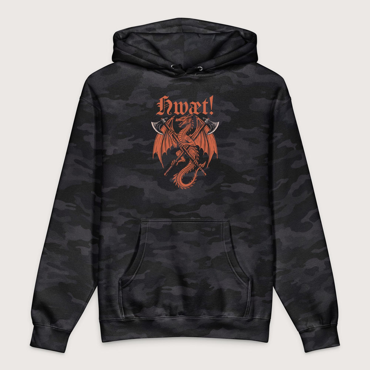 Black Camo Hwæt Dragon Axe - Premium Hoodie - history buff gift by HistoHead