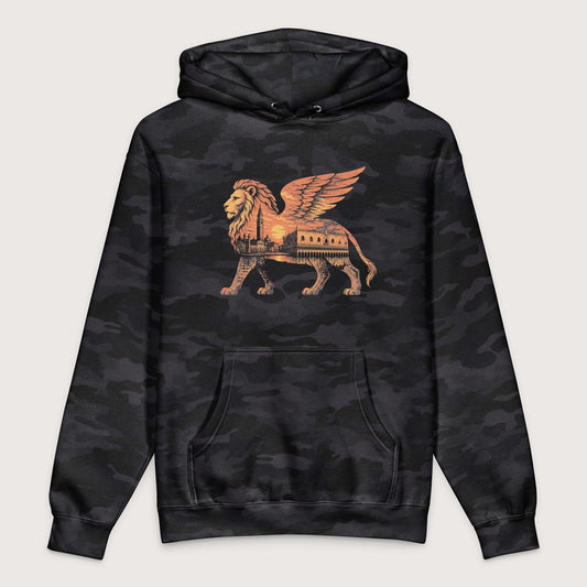 Black Camo Winged Lion of the Lagoon - Premium Hoodie - history buff gift by HistoHead