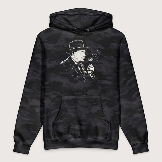 Black Camo Winston Churchill Blowing Wishes - Premium Hoodie - history buff gift by HistoHead