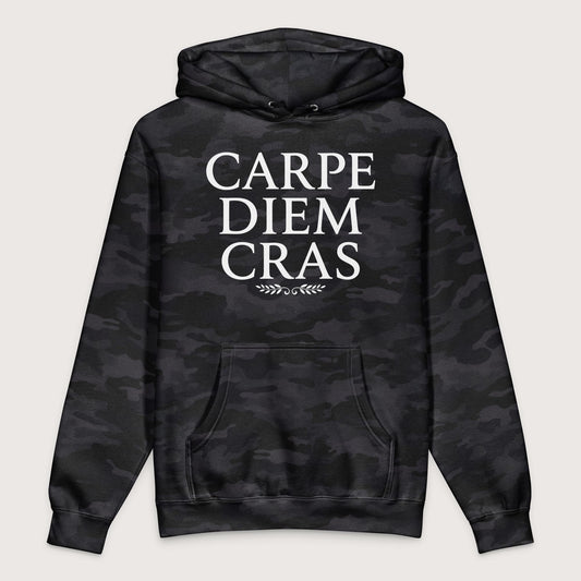 Black Camo Seize the Day Tomorrow in Latin - Premium Hoodie - history buff gift by HistoHead