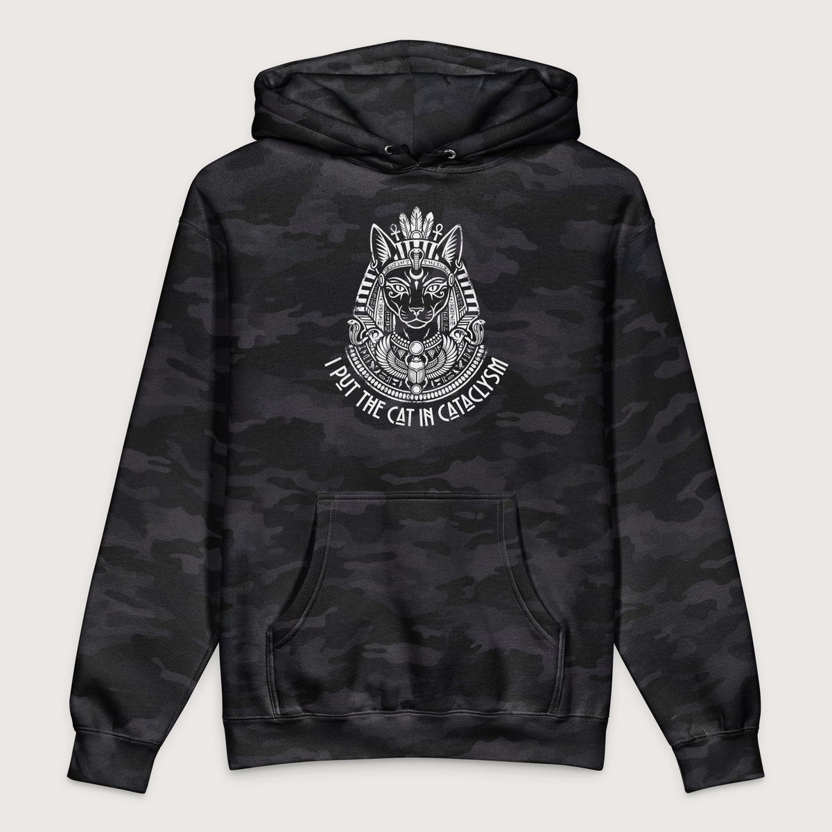 Black Camo Bastet I Put the Cat in Cataclysm - Premium Hoodie - history buff gift by HistoHead