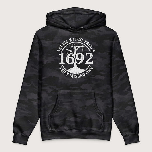 Black Camo Salem Witch Trials They Missed One - Premium Hoodie - history buff gift by HistoHead