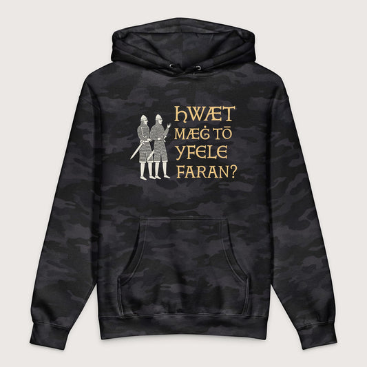 Black Camo What Could Possibly Go Wrong in Old English - Premium Hoodie - history buff gift by HistoHead