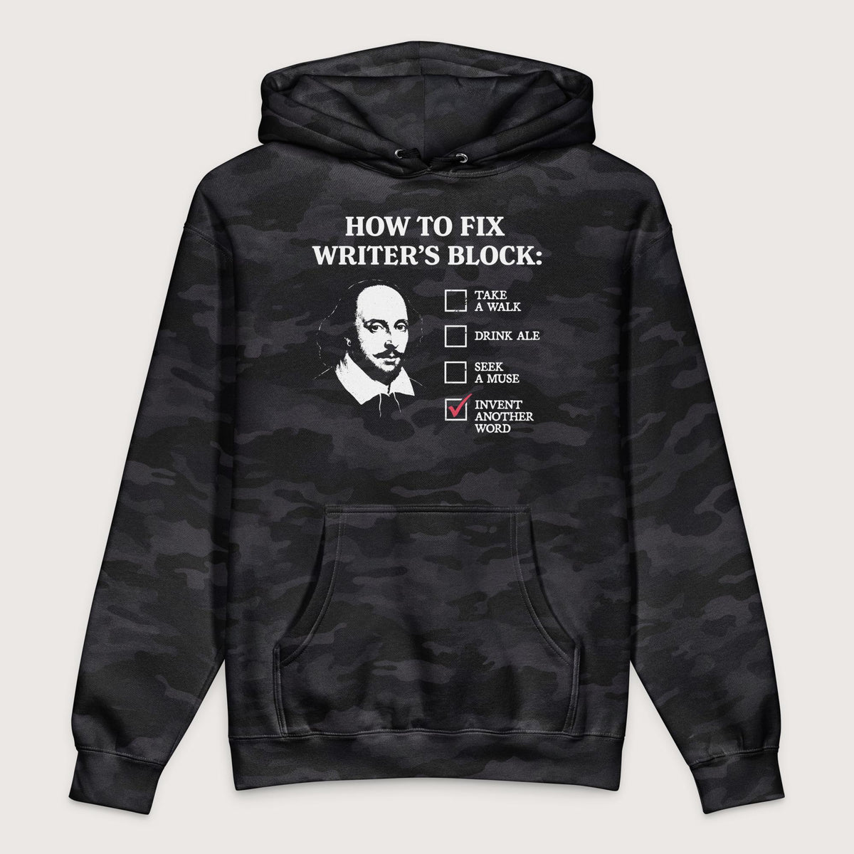 Black Camo Shakespeare How to Fix Writer's Block - Premium Hoodie - history buff gift by HistoHead