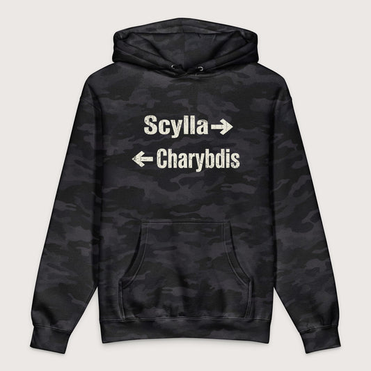Black Camo Between Scylla and Charybdis - Premium Hoodie - history buff gift by HistoHead