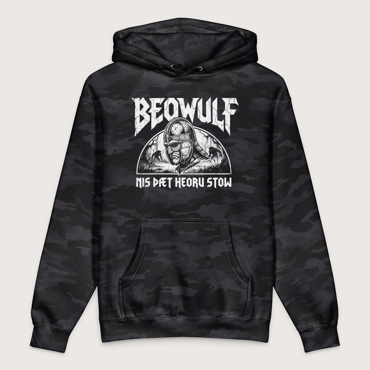 Black Camo Beowulf That Is No Pleasant Place Old English - Premium Hoodie - history buff gift by HistoHead