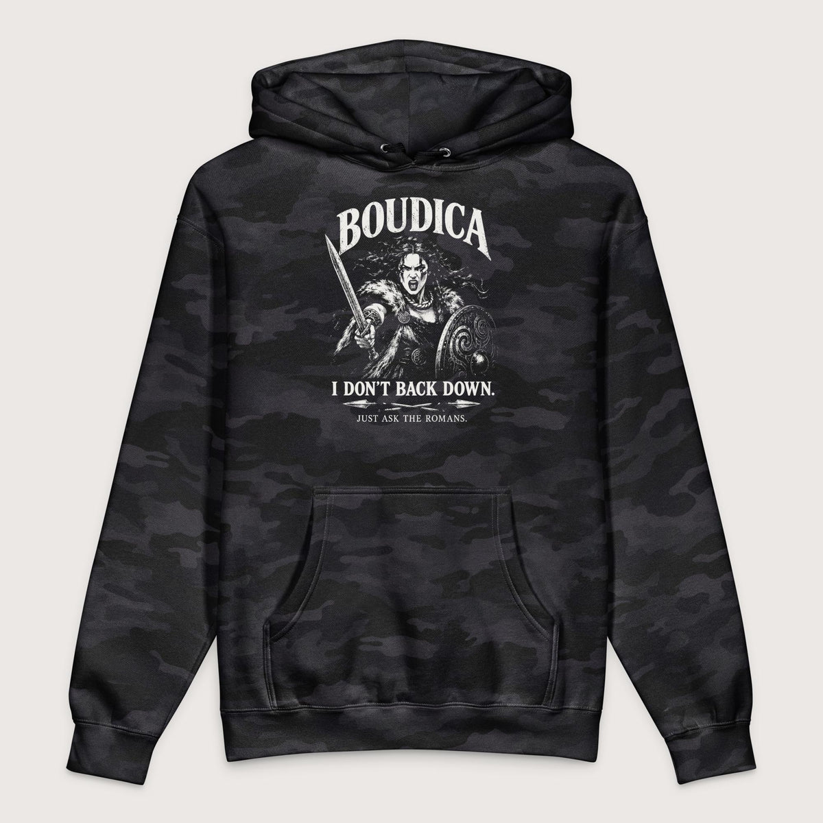 Black Camo Boudica I Don't Back Down - Premium Hoodie - history buff gift by HistoHead