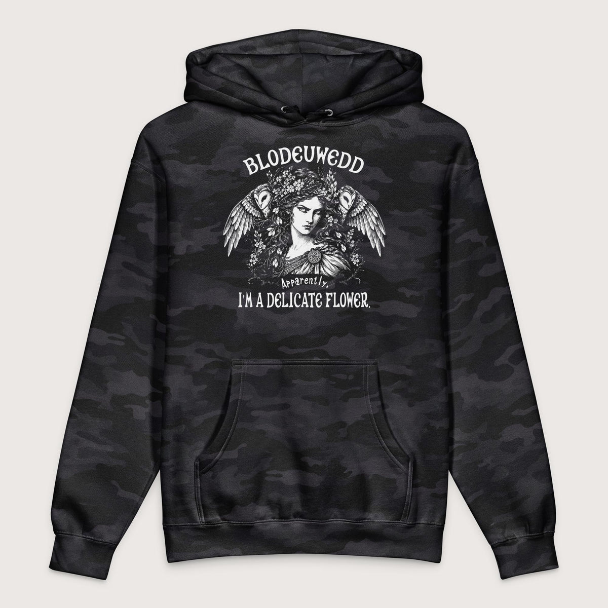 Black Camo Blodeuwedd Apparently I'm A Delicate Flower - Premium Hoodie - history buff gift by HistoHead