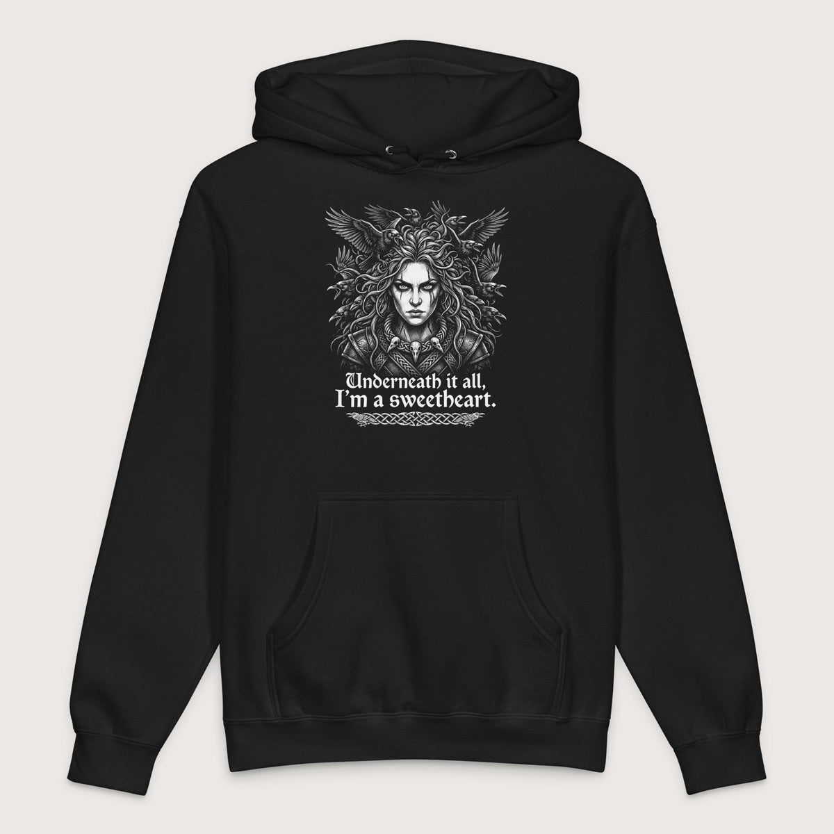 Black The Morrigan Underneath I'm a Sweetheart - Premium Hoodie - history buff gift by HistoHead
