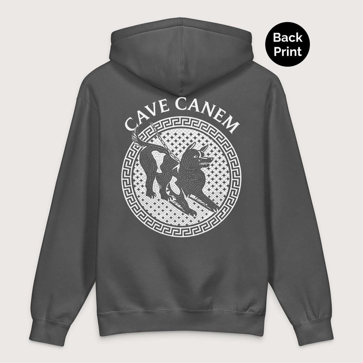 Charcoal Solid Cave Canem - Premium Hoodie - Back Print - history buff gift by HistoHead
