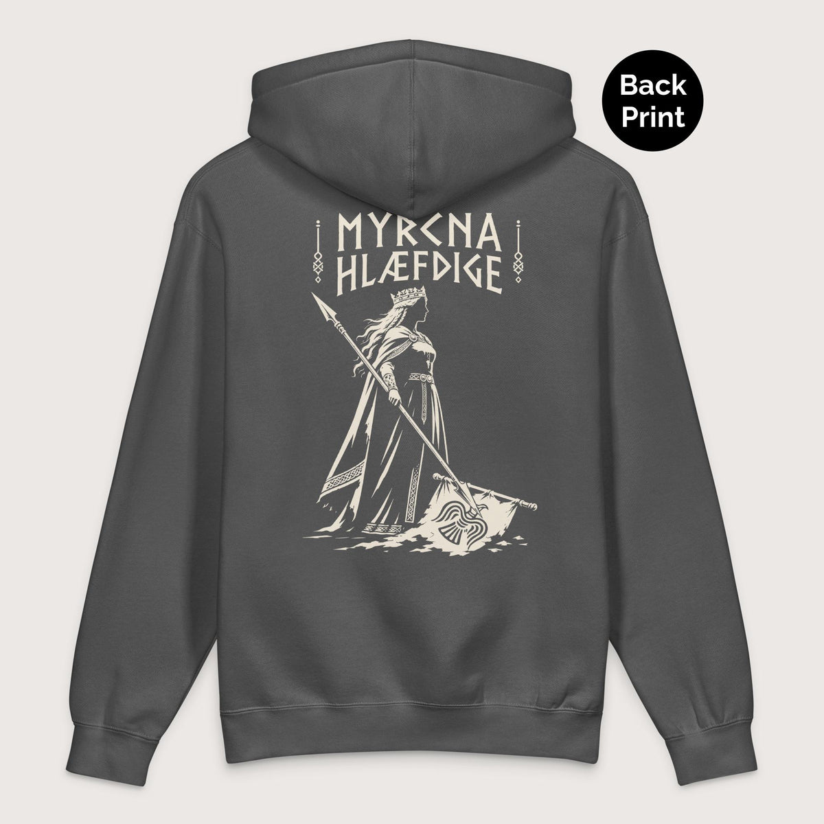 Charcoal Solid Æthelflæd Myrcna Hlæfdige - Premium Hoodie - Back Print - history buff gift by HistoHead