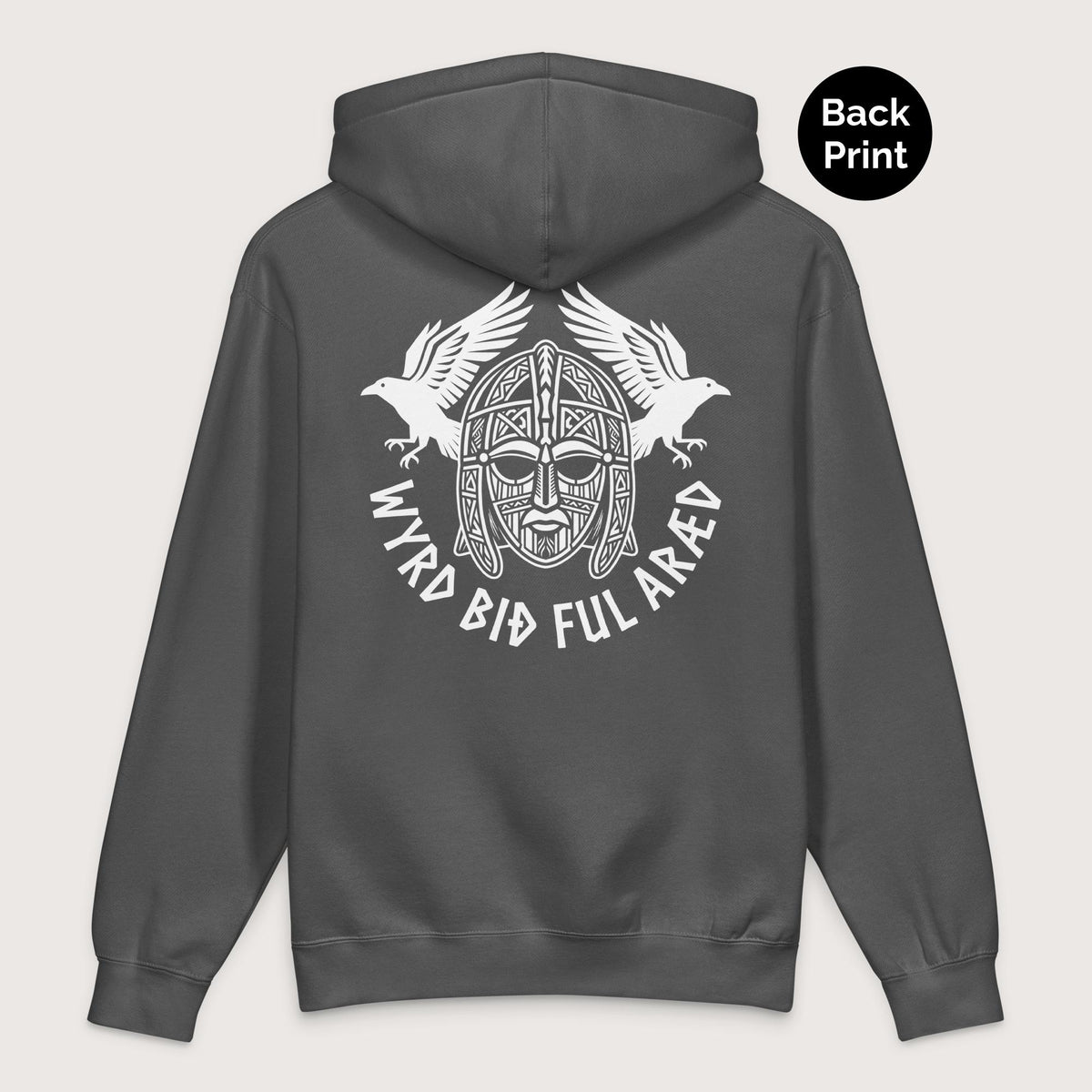Charcoal Solid Wyrd Bið Ful Aræd Sutton Hoo Helmet Edition - Premium Hoodie - Back Print - history buff gift by HistoHead