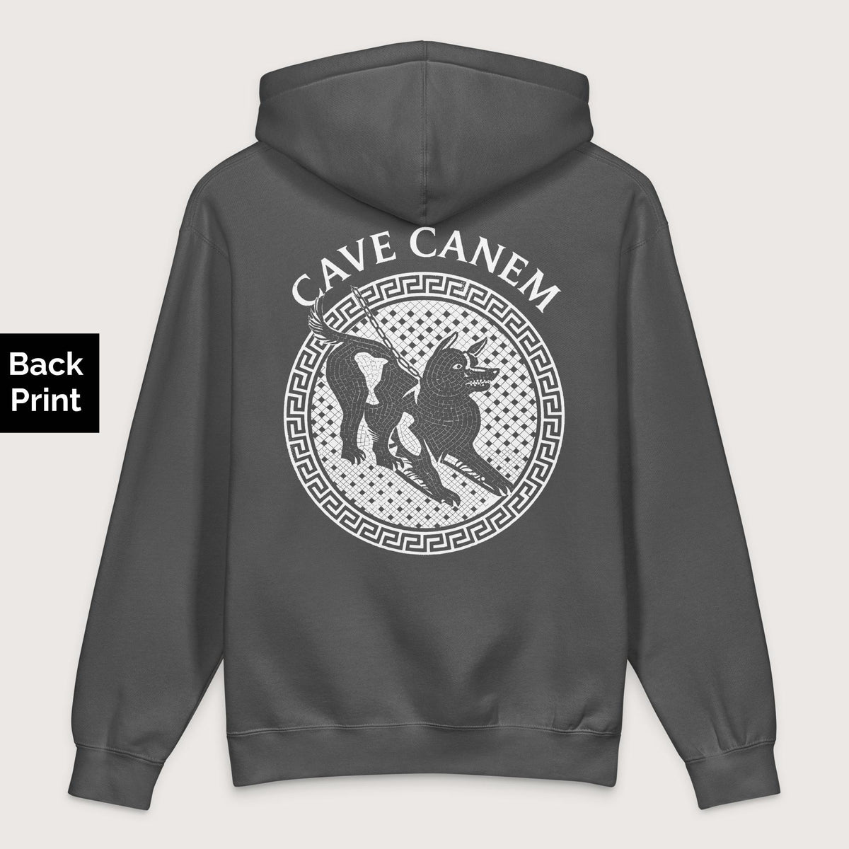 Charcoal Solid Cave Canem - Premium Hoodie - Back Print - history buff gift by HistoHead