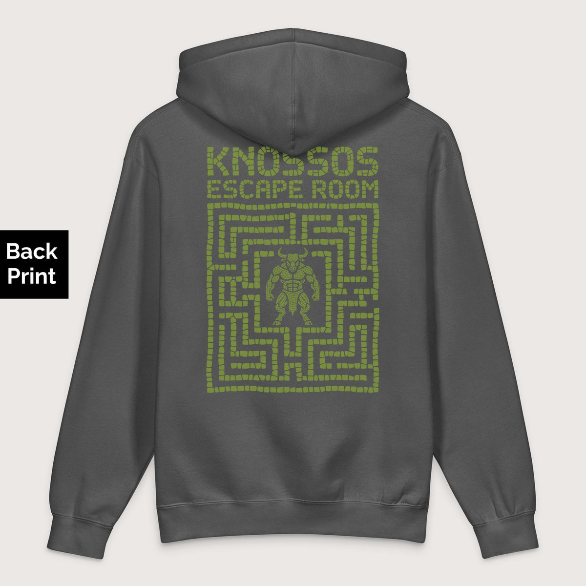 Charcoal Solid Knossos Escape Room - Premium Hoodie - Back Print - history buff gift by HistoHead