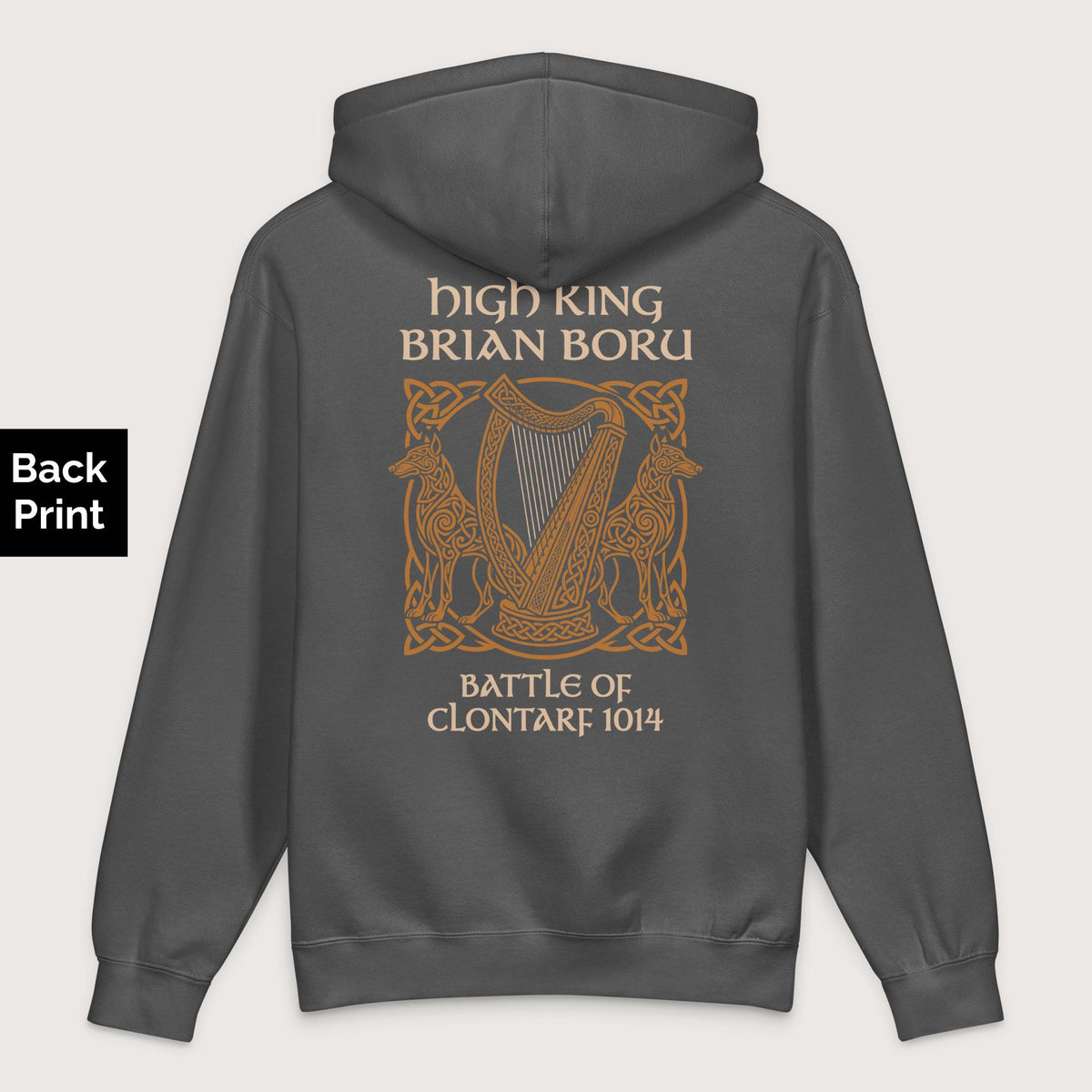 Charcoal Solid Brian Boru - Premium Hoodie - Back Print - history buff gift by HistoHead