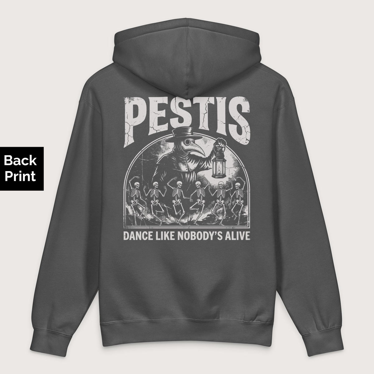 Charcoal Solid Pestis Dance - Premium Hoodie - Back Print - history buff gift by HistoHead