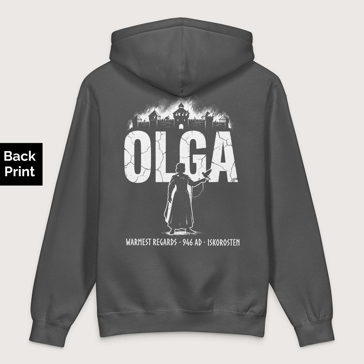 Charcoal Solid Olga of Kiev Warmest Regards - Premium Hoodie - Back Print - history buff gift by HistoHead
