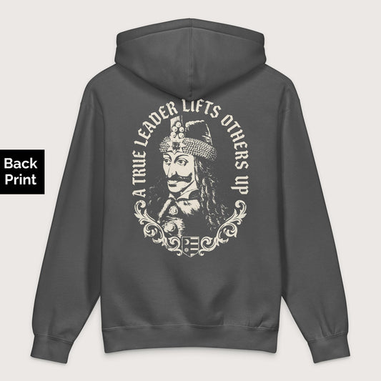 Charcoal Solid Vlad the Impaler True Leader - Premium Hoodie - Back Print - history buff gift by HistoHead