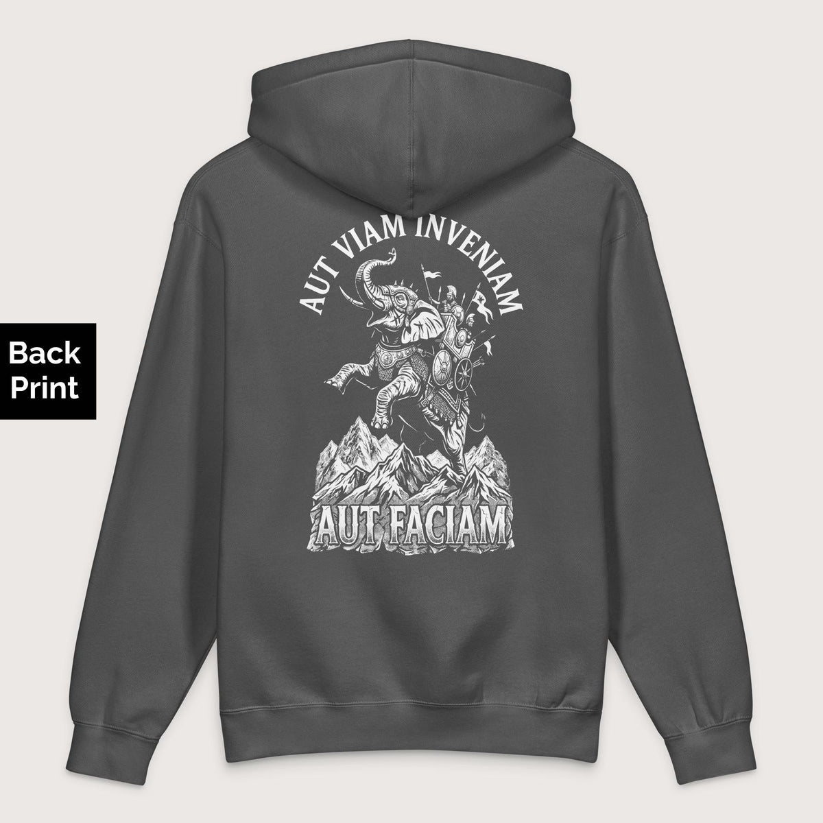 Charcoal Solid Aut Viam Inveniam Hannibal Quote - Premium Hoodie - Back Print - history buff gift by HistoHead