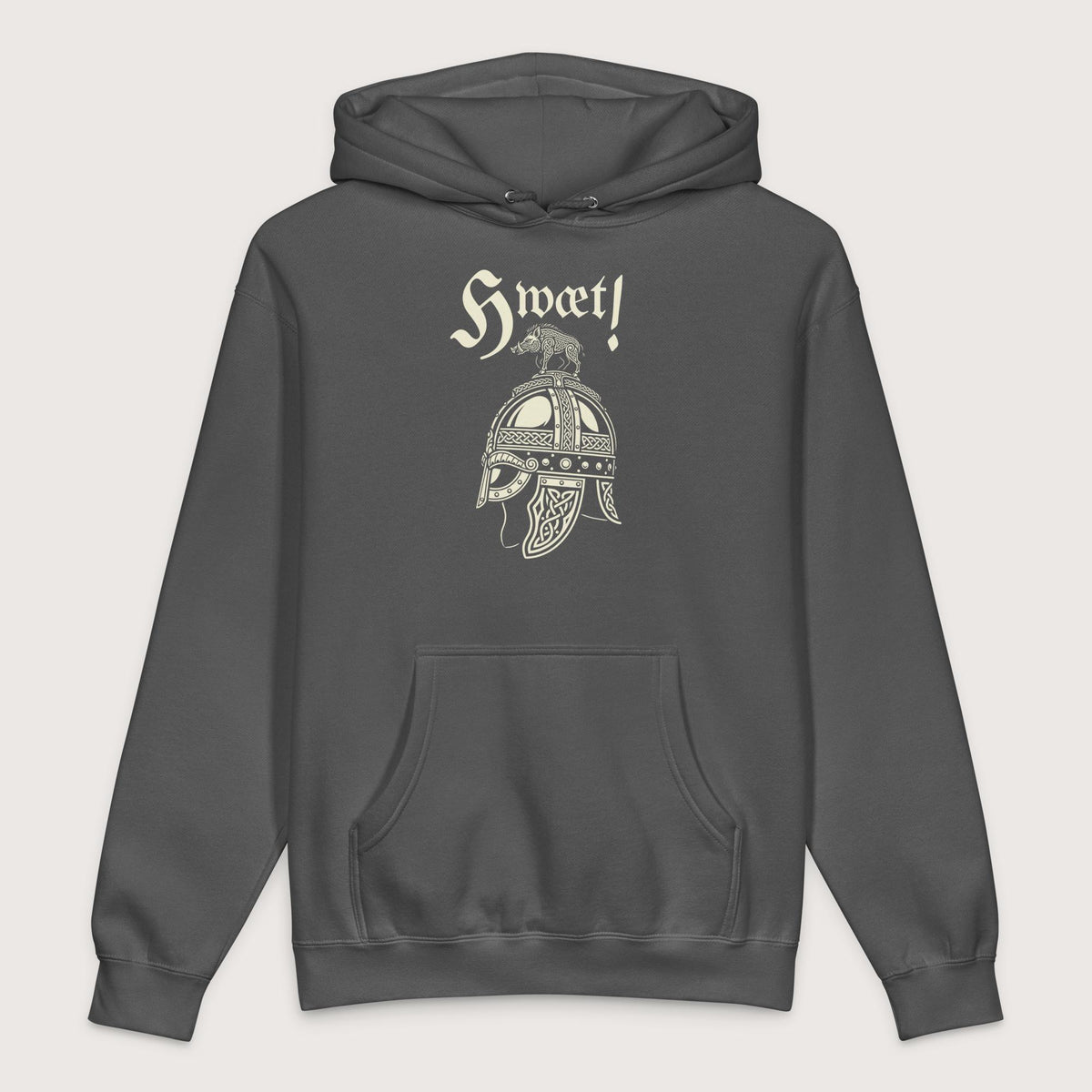 Charcoal Solid Hwæt Boar-Crested Helmet - Premium Hoodie - history buff gift by HistoHead