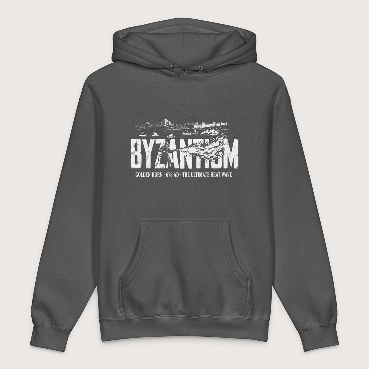 Charcoal Solid Greek Fire 678 - Premium Hoodie - history buff gift by HistoHead