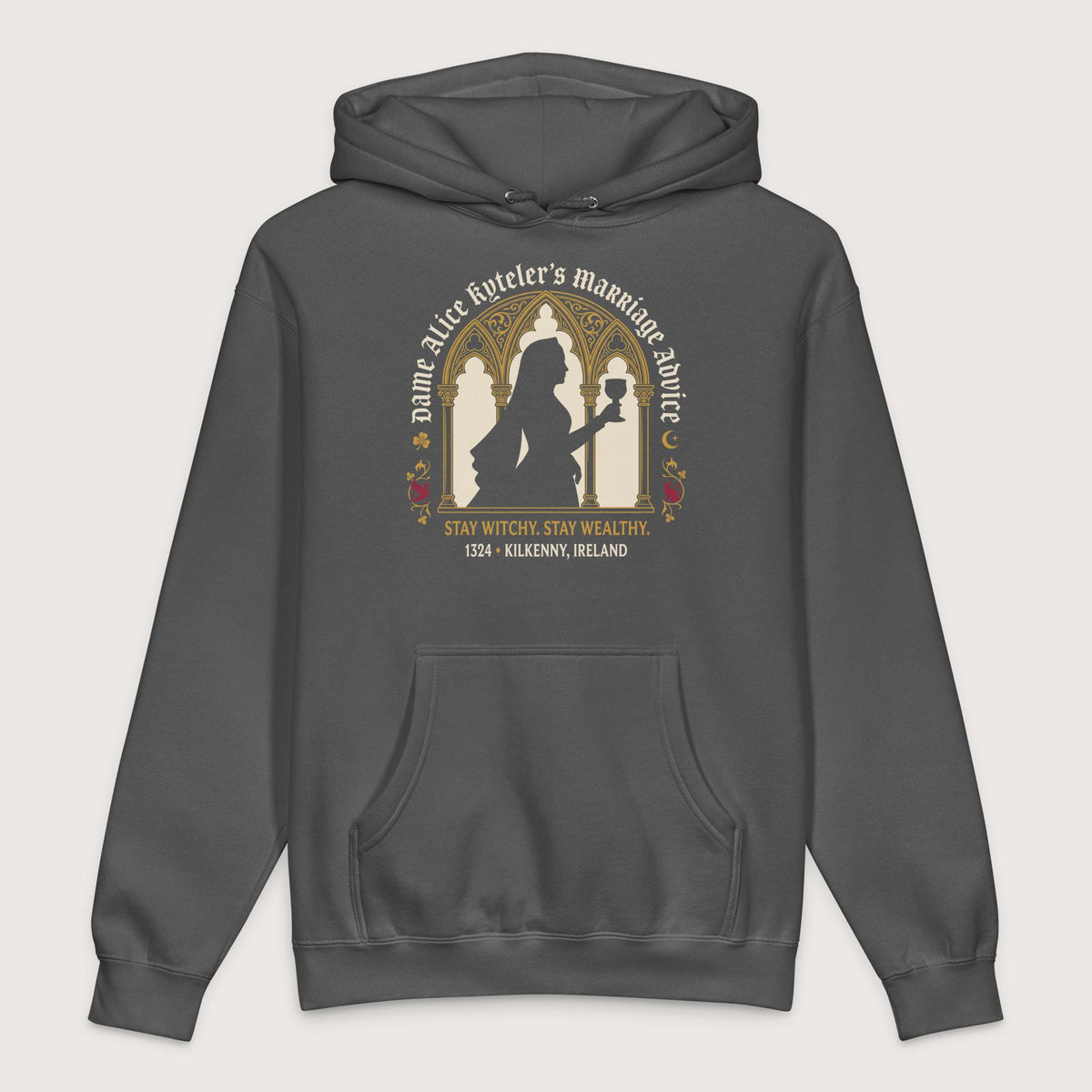 Charcoal Solid Alice Kyteler's Marriage Advice - Premium Hoodie - history buff gift by HistoHead