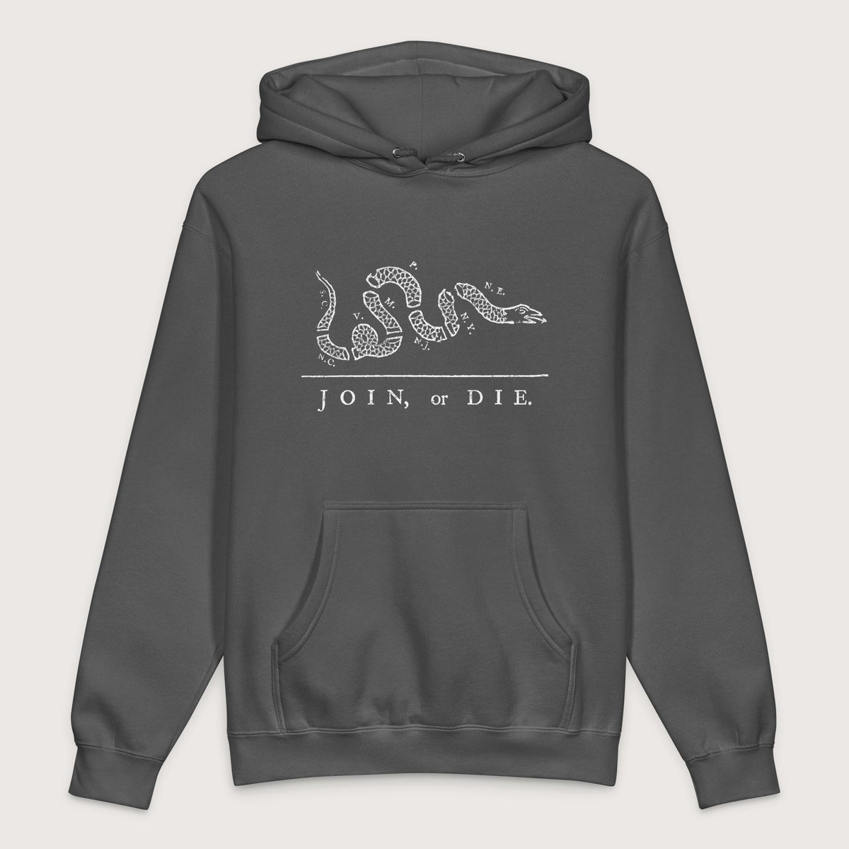 Charcoal Solid Join Or Die - Premium Hoodie - history buff gift by HistoHead