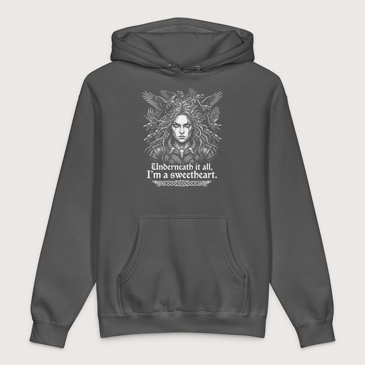 Charcoal Solid The Morrigan Underneath I'm a Sweetheart - Premium Hoodie - history buff gift by HistoHead