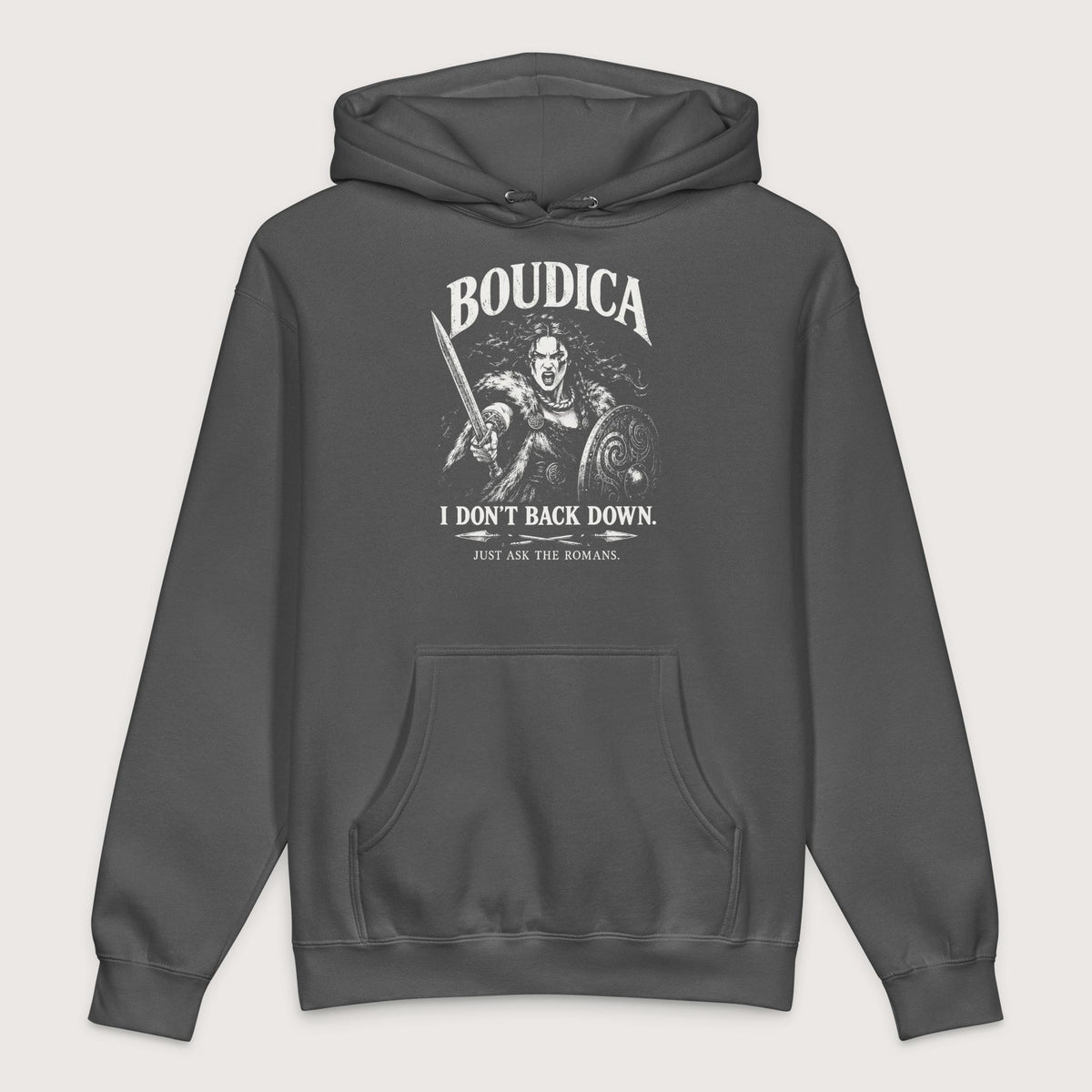 Charcoal Solid Boudica I Don't Back Down - Premium Hoodie - history buff gift by HistoHead