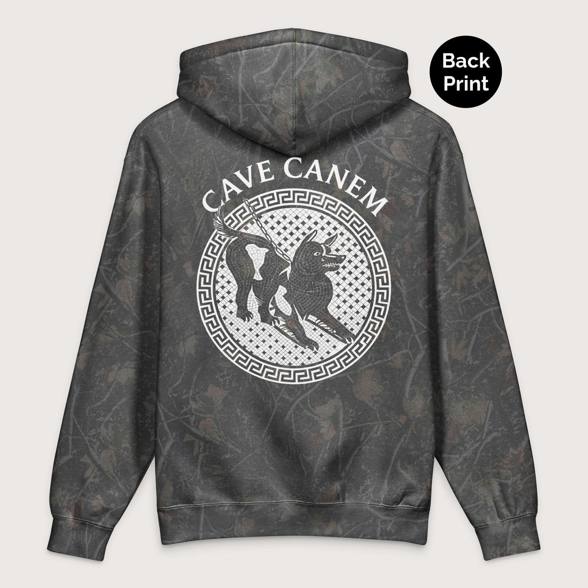 Darkwood Tree Camo Cave Canem - Premium Hoodie - Back Print - history buff gift by HistoHead