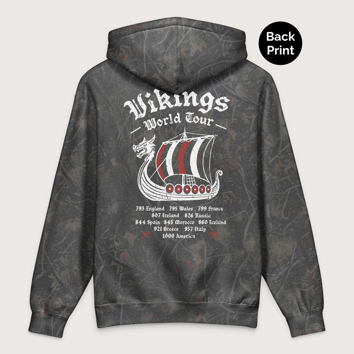 Darkwood Tree Camo Vikings World Tour - Premium Hoodie - Back Print - history buff gift by HistoHead