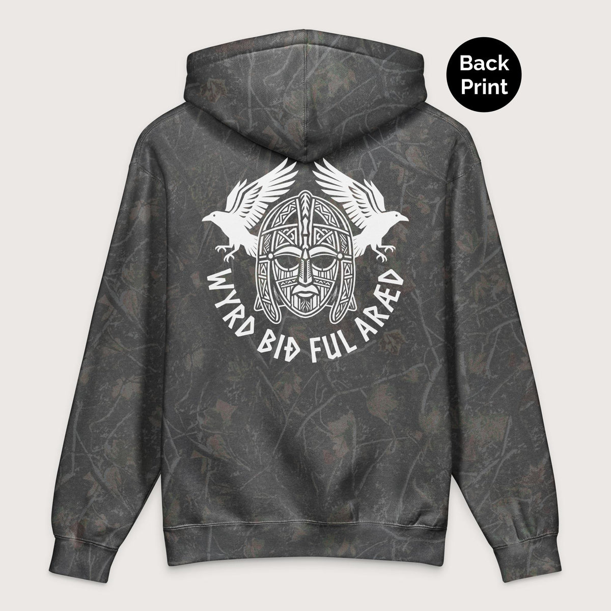 Darkwood Tree Camo Wyrd Bið Ful Aræd Sutton Hoo Helmet Edition - Premium Hoodie - Back Print - history buff gift by HistoHead