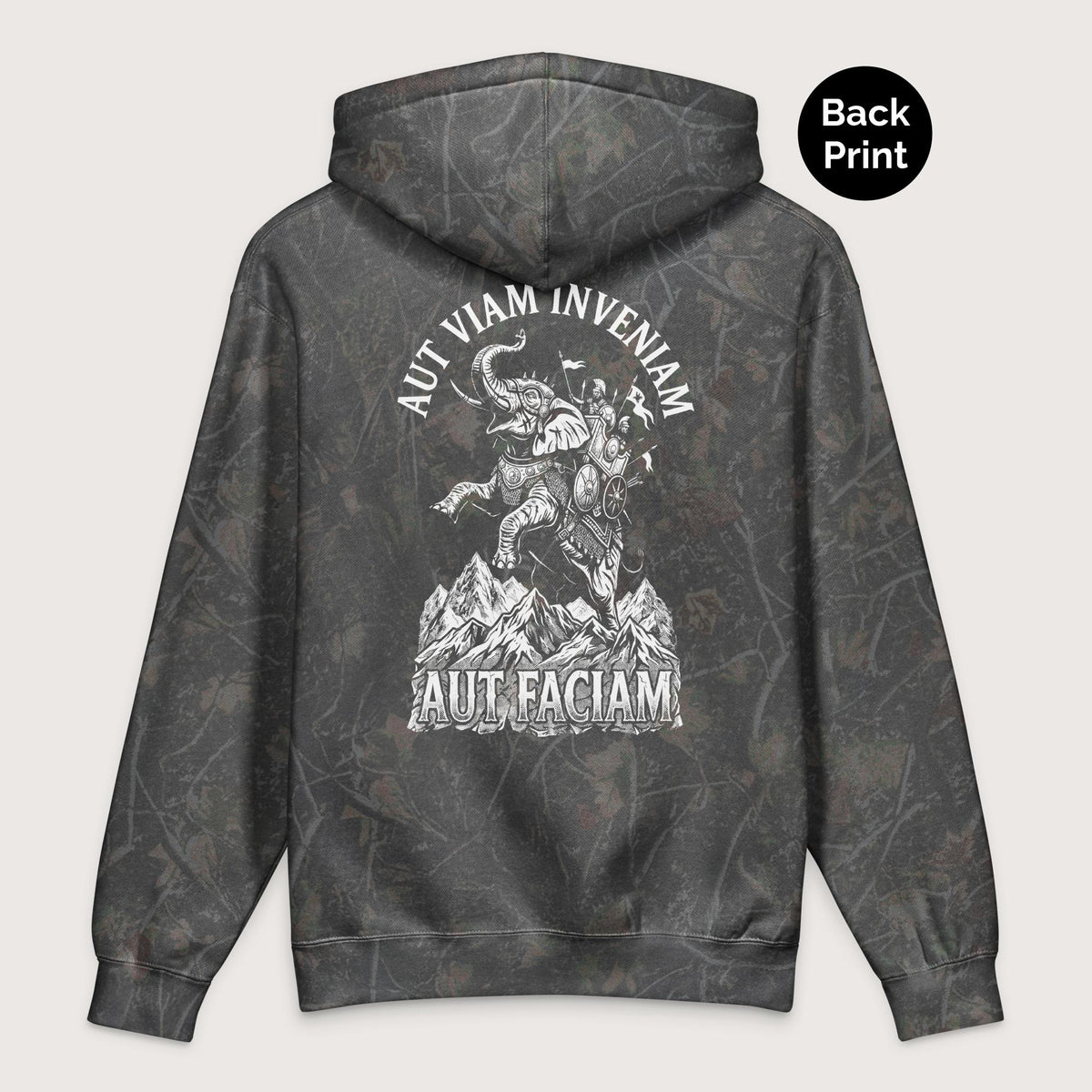 Darkwood Tree Camo Aut Viam Inveniam Hannibal Quote - Premium Hoodie - Back Print - history buff gift by HistoHead