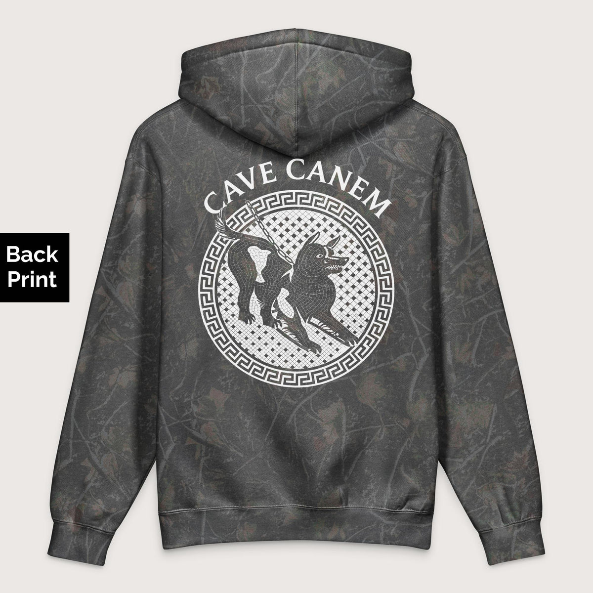 Darkwood Tree Camo Cave Canem - Premium Hoodie - Back Print - history buff gift by HistoHead