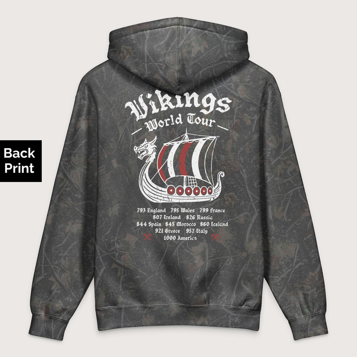 Darkwood Tree Camo Vikings World Tour - Premium Hoodie - Back Print - history buff gift by HistoHead