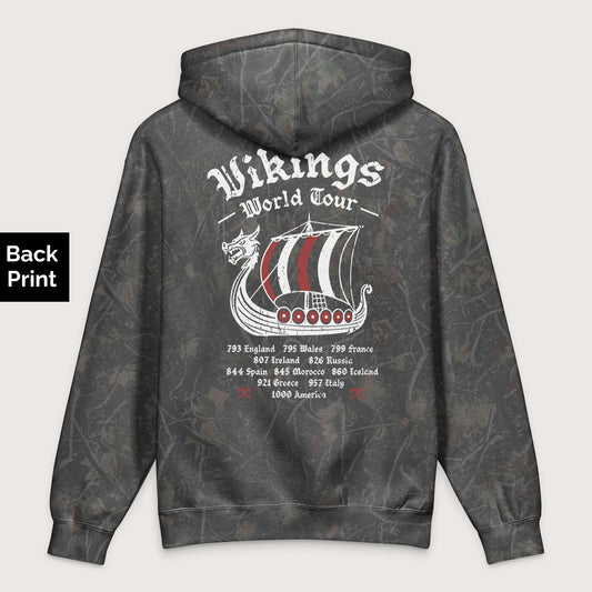Darkwood Tree Camo Vikings World Tour - Premium Hoodie - Back Print - history buff gift by HistoHead