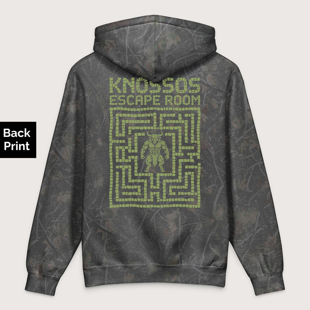 Darkwood Tree Camo Knossos Escape Room - Premium Hoodie - Back Print - history buff gift by HistoHead