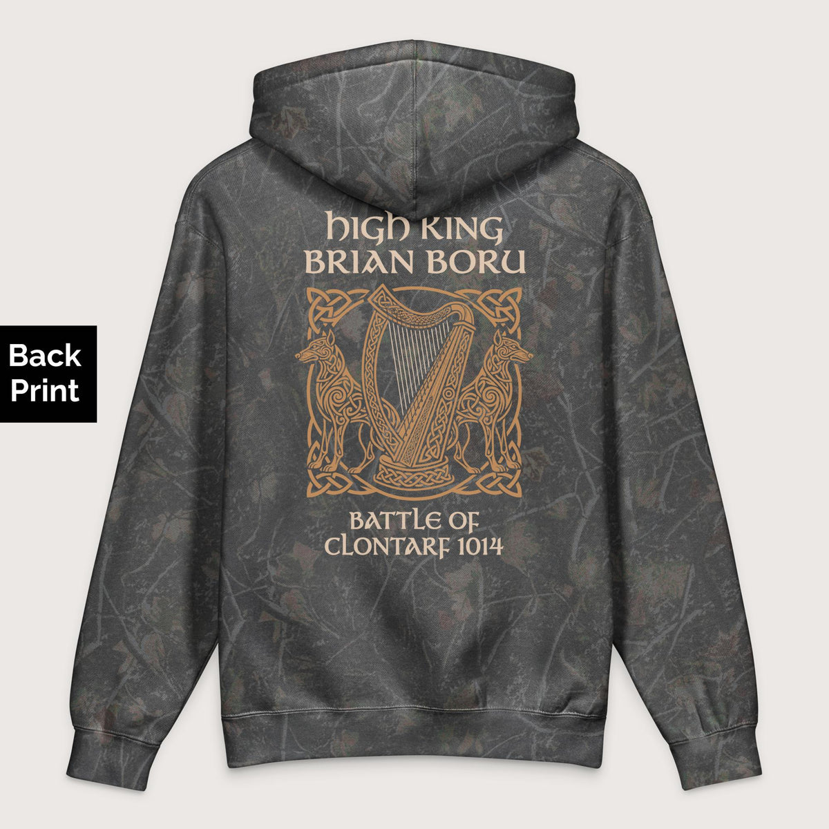 Darkwood Tree Camo Brian Boru - Premium Hoodie - Back Print - history buff gift by HistoHead