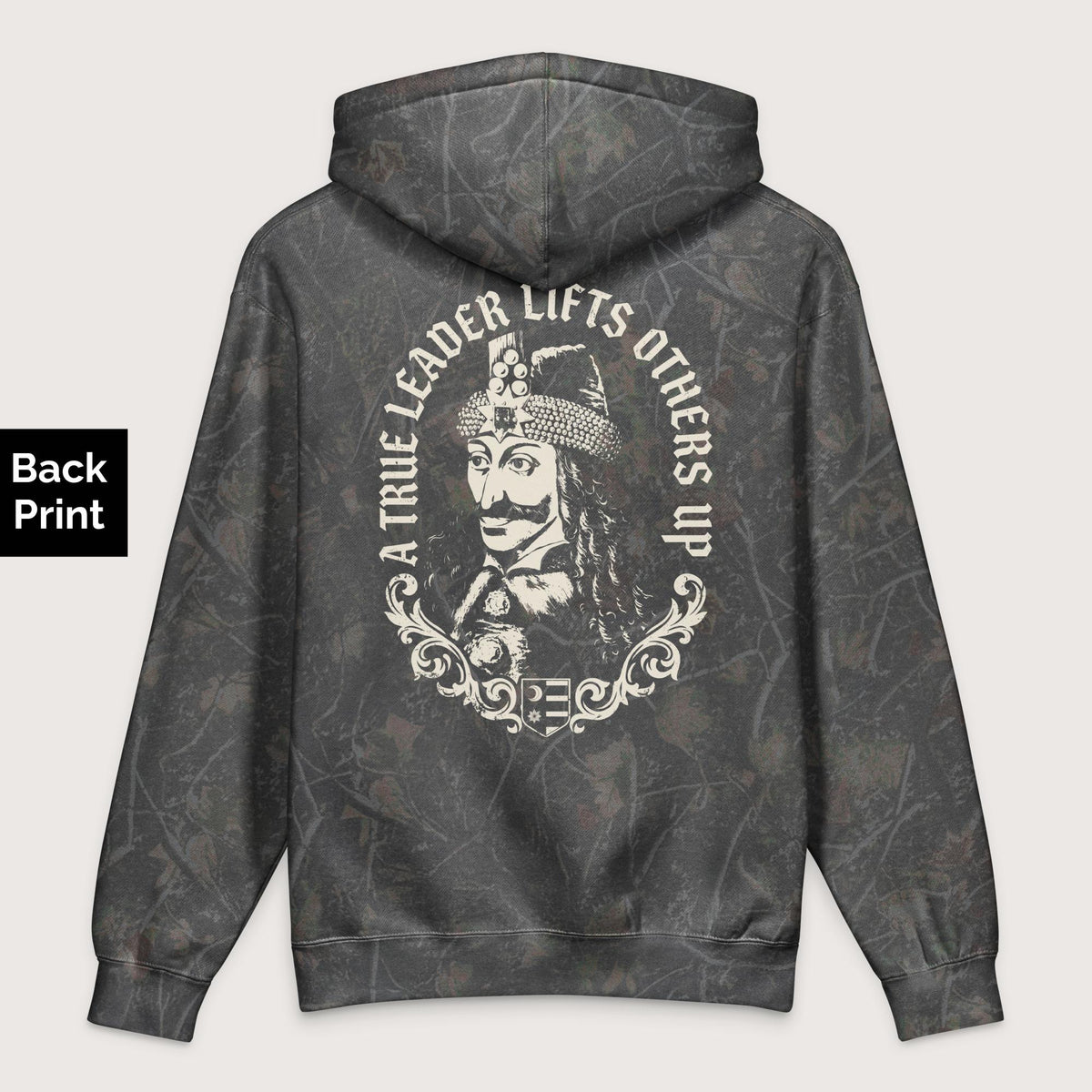 Darkwood Tree Camo Vlad the Impaler True Leader - Premium Hoodie - Back Print - history buff gift by HistoHead