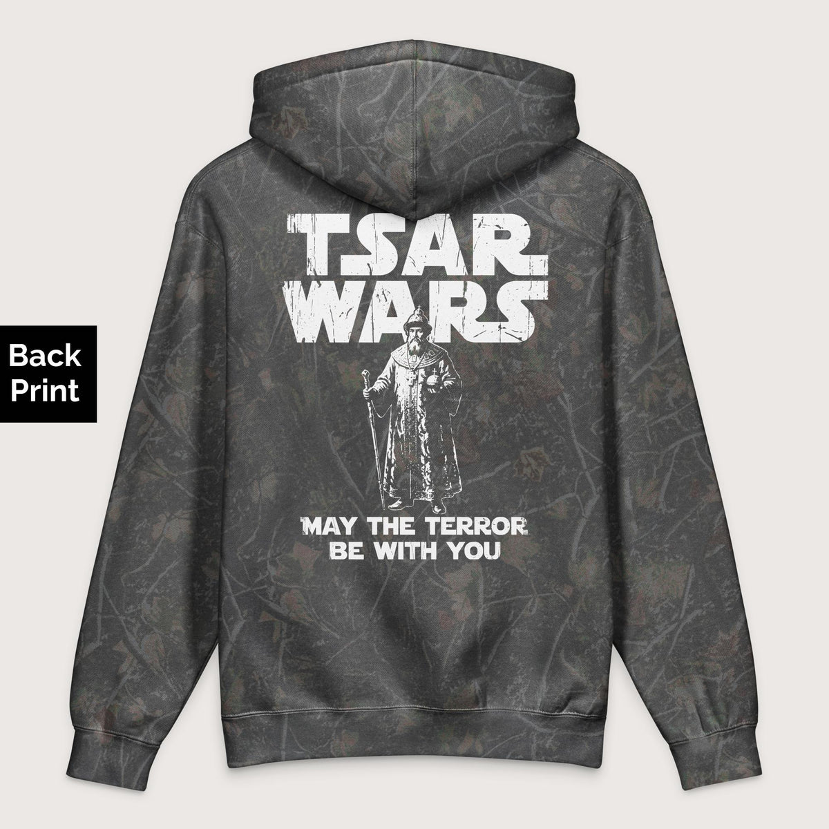 Darkwood Tree Camo Ivan the Terrible Tsar Wars - Premium Hoodie - Back Print - history buff gift by HistoHead