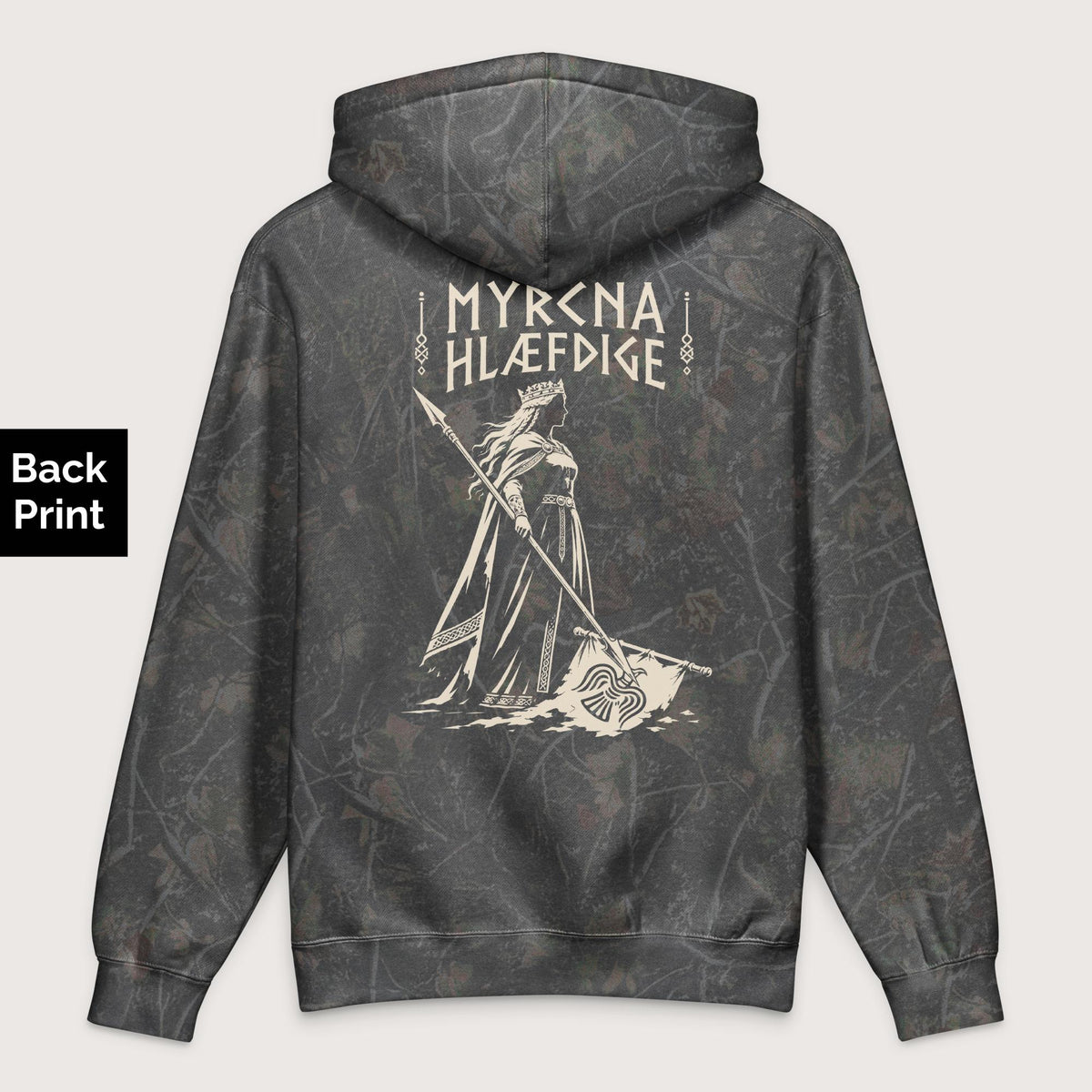 Darkwood Tree Camo Æthelflæd Myrcna Hlæfdige - Premium Hoodie - Back Print - history buff gift by HistoHead