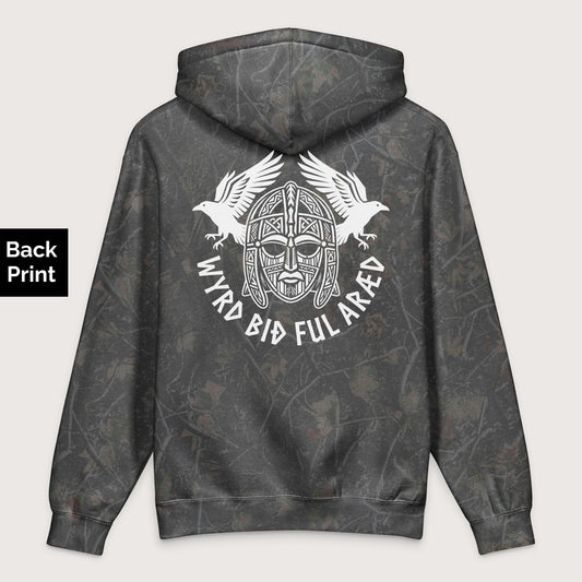 Darkwood Tree Camo Wyrd Bið Ful Aræd Sutton Hoo Helmet Edition - Premium Hoodie - Back Print - history buff gift by HistoHead