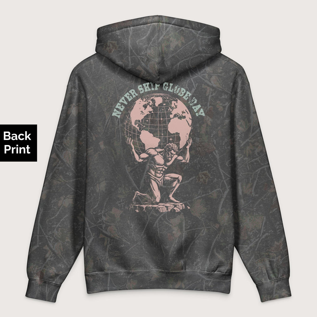 Darkwood Tree Camo Atlas Never Skip Globe Day - Premium Hoodie - Back Print - history buff gift by HistoHead