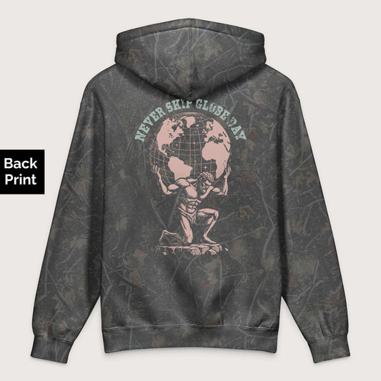 Darkwood Tree Camo Atlas Never Skip Globe Day - Premium Hoodie - Back Print - history buff gift by HistoHead